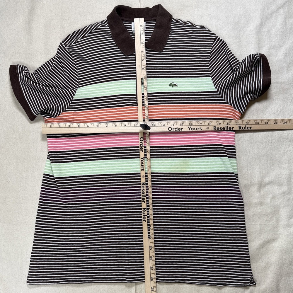 Vintage Lacoste Polo Shirt Mens Large Striped 100% Cotton Crocodile Stain - Picture 4 of 9